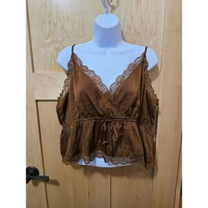 American Eagle Brown Lace Trimmed XL Sleeveless Camisole With Adjustable Straps